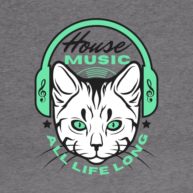 HOUSE MUSIC  - Headphone Cat (Green/Black) by DISCOTHREADZ 